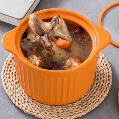 Orange & Green Ceramic Cooking Pot with Lid