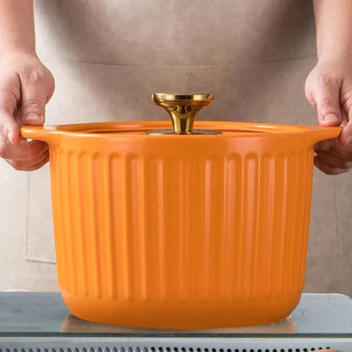 Orange & Green Ceramic Cooking Pot with Lid