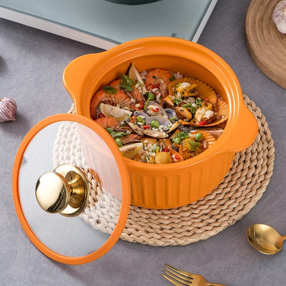 Orange & Green Ceramic Cooking Pot with Lid