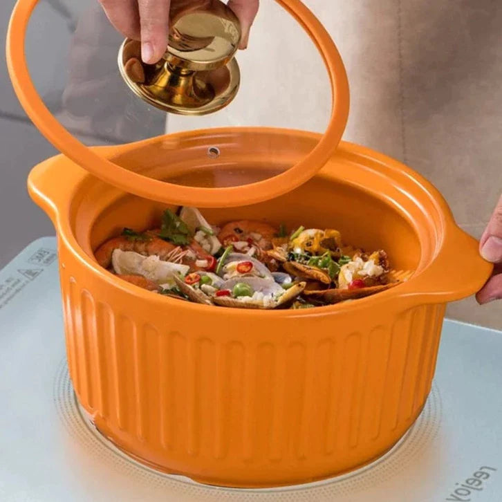 Orange & Green Ceramic Cooking Pot with Lid