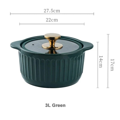 Orange & Green Ceramic Cooking Pot with Lid