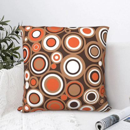 Orange White And Brown Circle Retro Cushion Cover