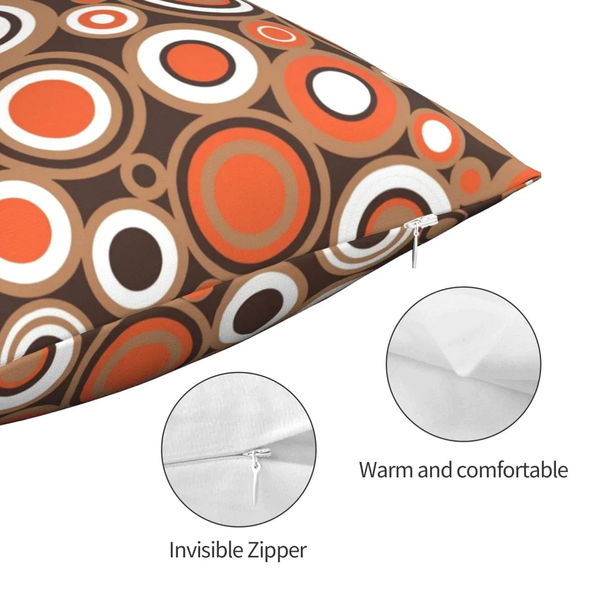 Orange White And Brown Circle Retro Cushion Cover