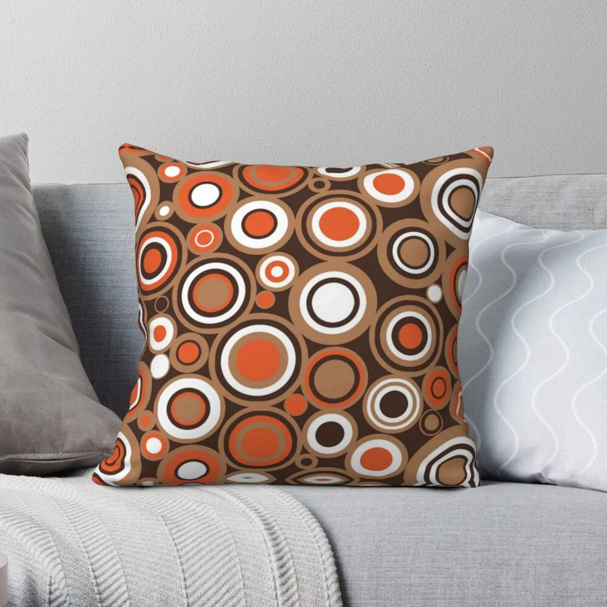 Orange White And Brown Circle Retro Cushion Cover