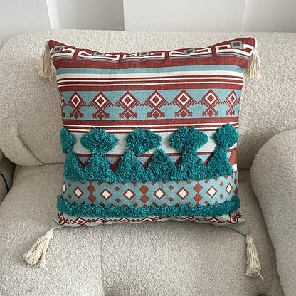 Housse de coussin à pompons touffeté Boho