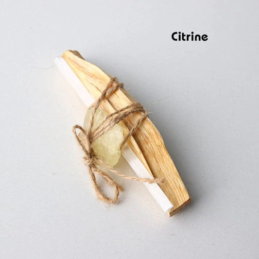 Palo Santo With Crystal Stone And Selenite Rope Binding Set crystal stones Crystals