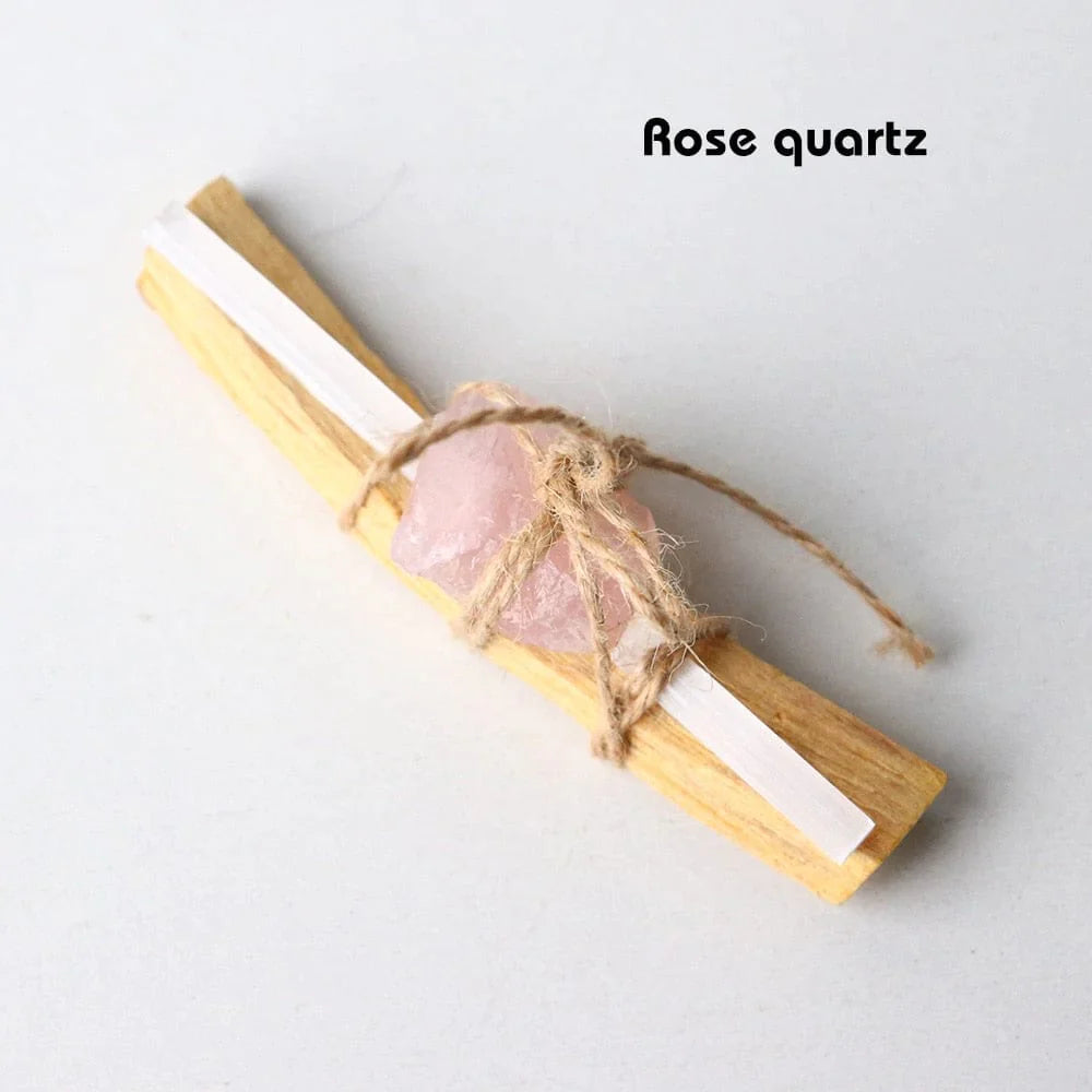 Palo Santo With Crystal Stone And Selenite Rope Binding Set crystal stones Crystals