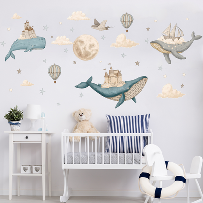 Flying Whale Wall Decal