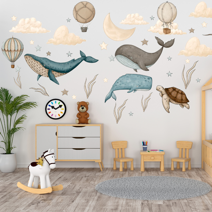 Flying Whale Wall Decal