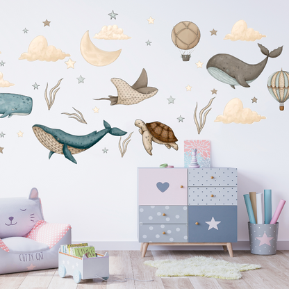 Flying Whale Wall Decal