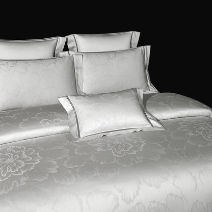 Valmont Pearl Silver Floral Jacquard Tencel Bedding Set allsheets Bedding Bedding set botanical California King size bedding Color_White Cotton Cover Double Duvet King size bedding Material_Tencel Queen size bedding Set Silky Size_California King Size_Double Size_King Size_Queen Size_Super King Size_USA King Size_USA Queen style superking Thread Count_800TC us USA King size bedding USAQUEEN