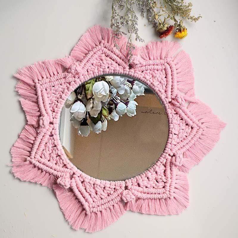 Pink Star Macrame Mirror