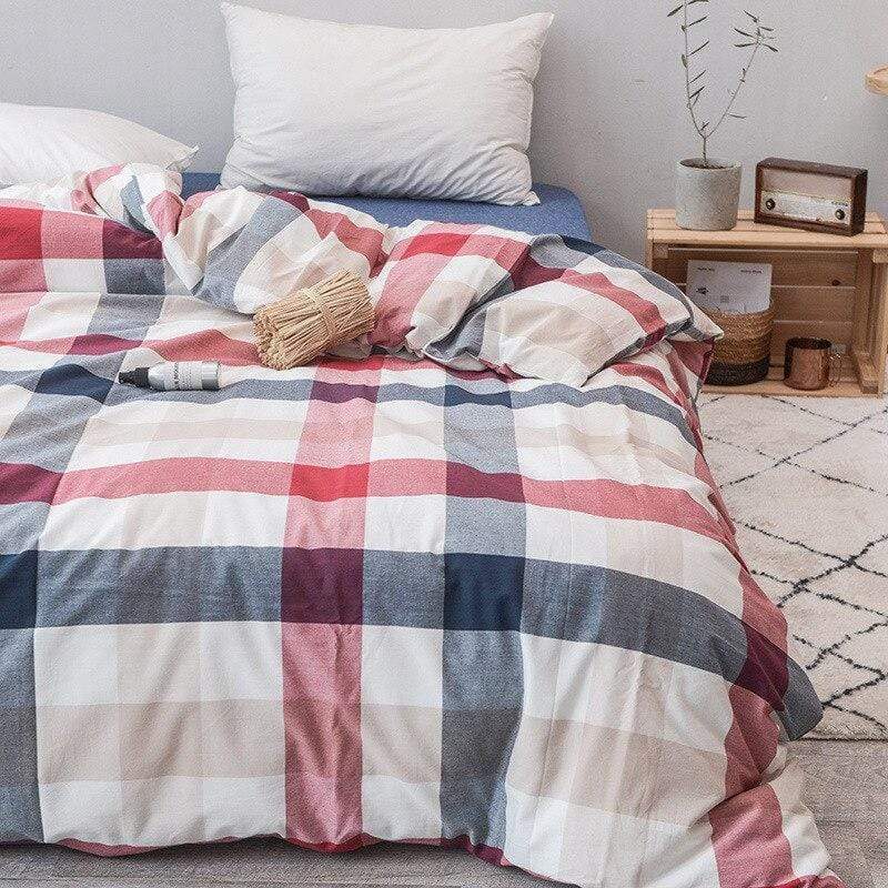 Plaid Washed Cotton Duvet Cover Quilts & Sets