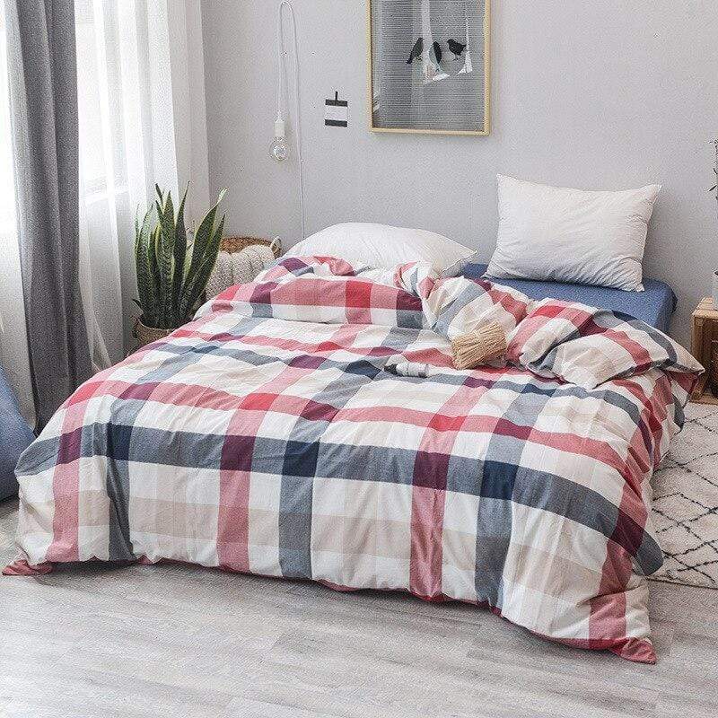 Plaid Washed Cotton Duvet Cover Quilts & Sets