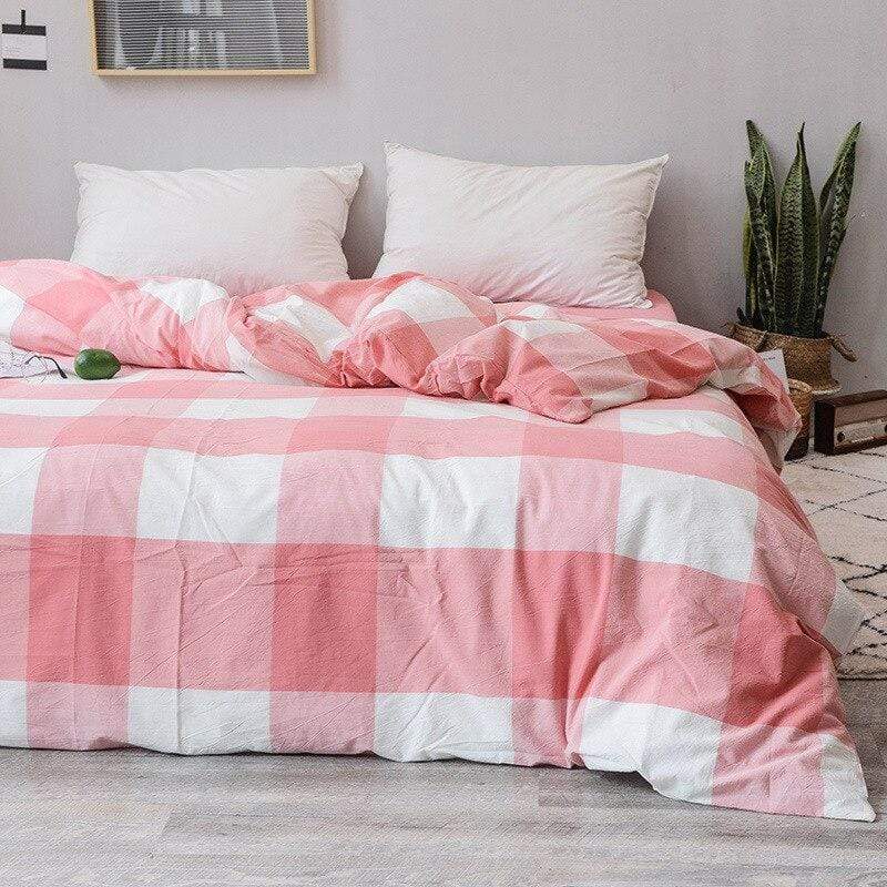 Plaid Washed Cotton Duvet Cover Quilts & Sets