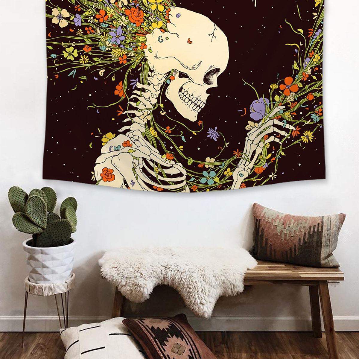 Psychedelic Gothic Flower Skull Tapestry