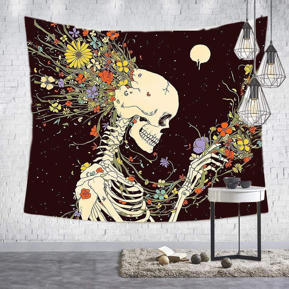 Psychedelic Gothic Flower Skull Tapestry