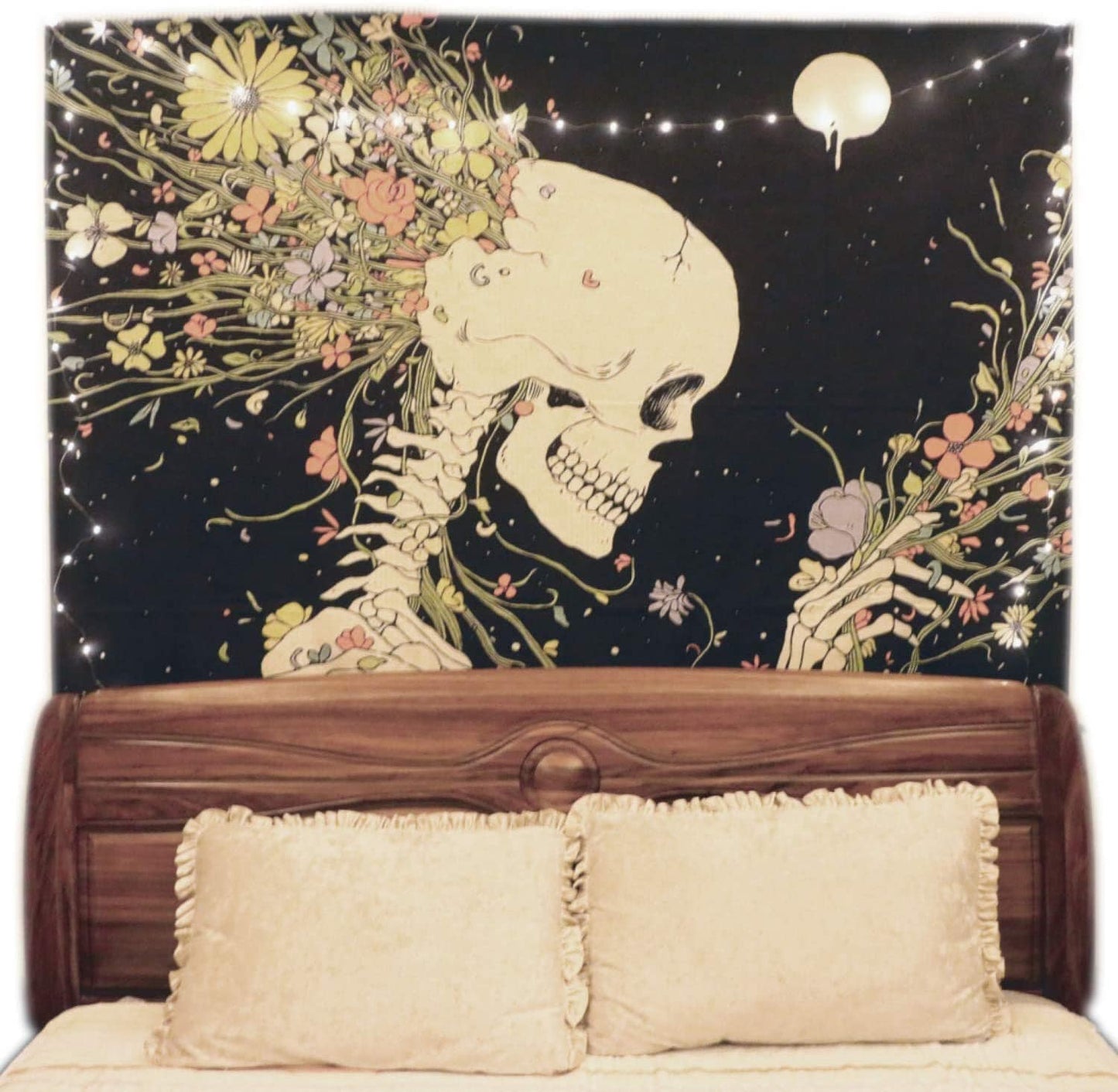 Psychedelic Gothic Flower Skull Tapestry