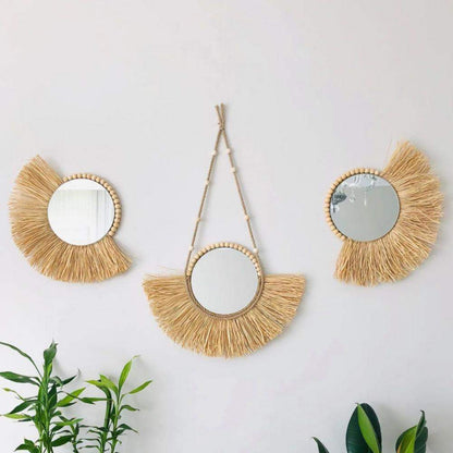 Raffia Hanging Mirror Mirrors