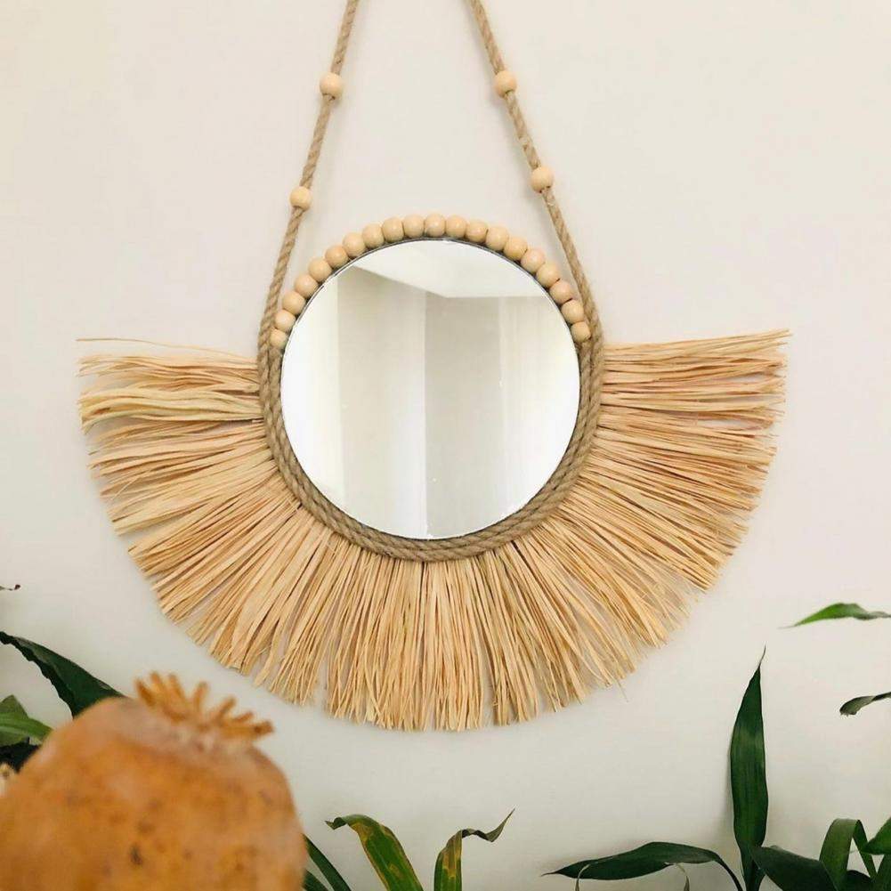 Raffia Hanging Mirror Mirrors