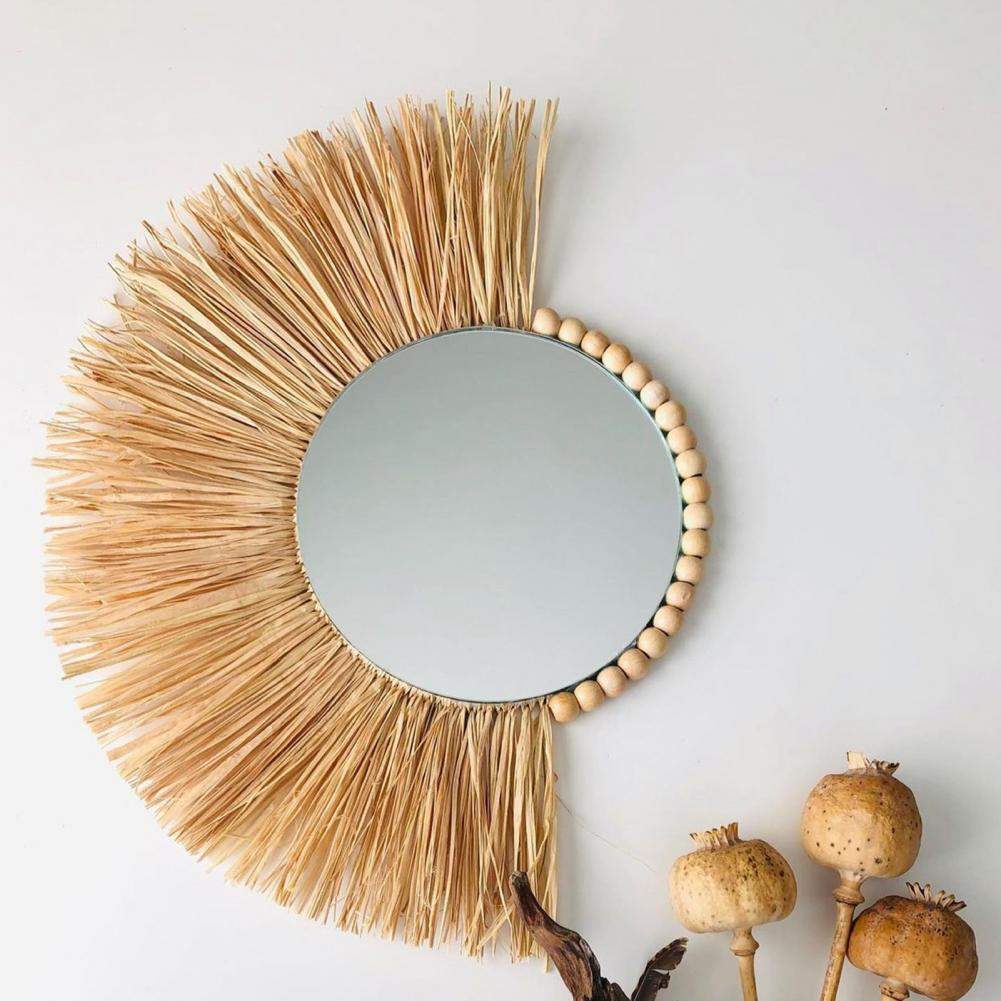 Raffia Hanging Mirror Mirrors