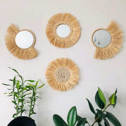 Raffia Hanging Mirror Mirrors