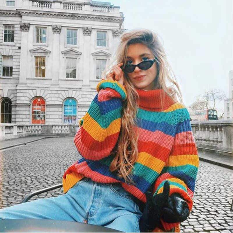 Rainbow Turtleneck Sweater Sweater