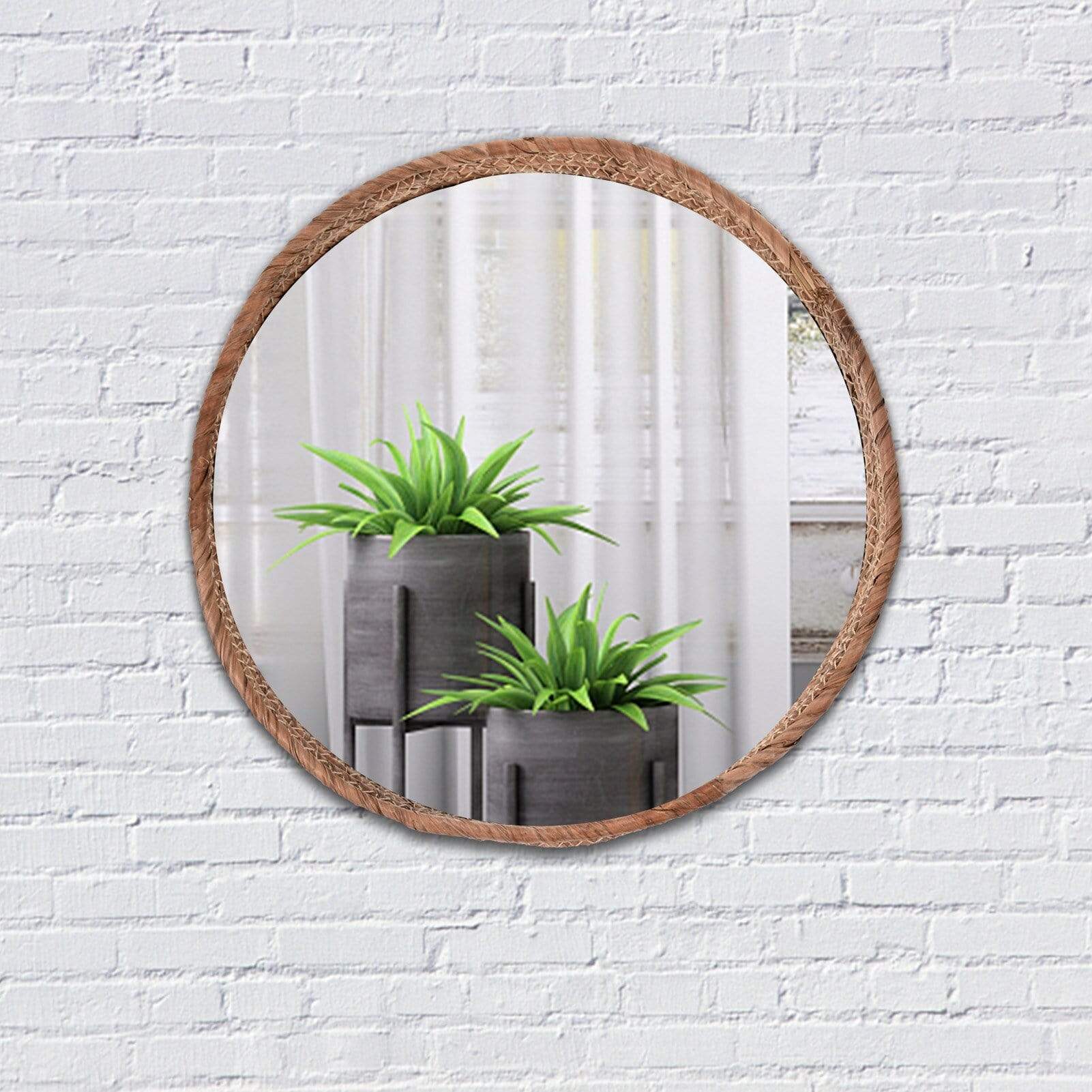 Rattan Rope Round Mirror