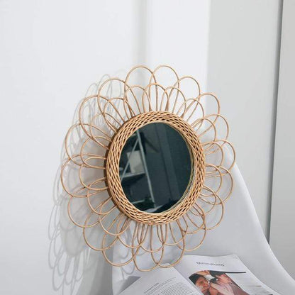 Rattan Sunflower Circular Wall Mirror