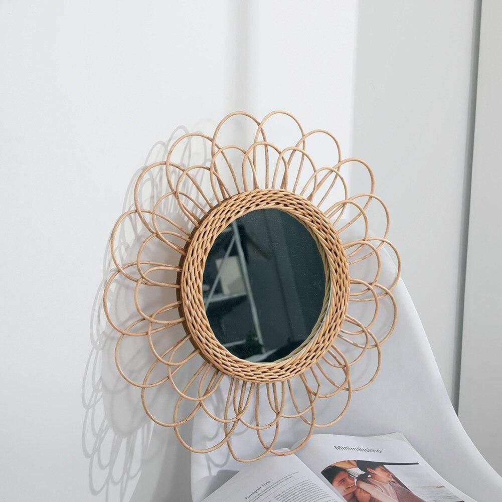 Rattan Sunflower Circular Wall Mirror