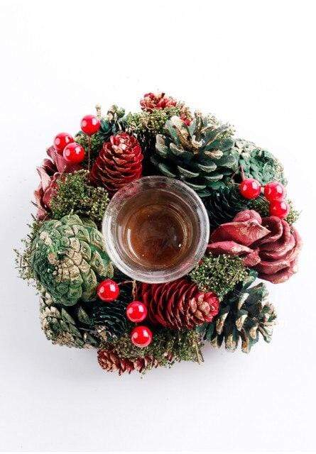 Red Berries & Pine Cones Christmas Candle-Holder