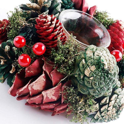 Red Berries & Pine Cones Christmas Candle-Holder