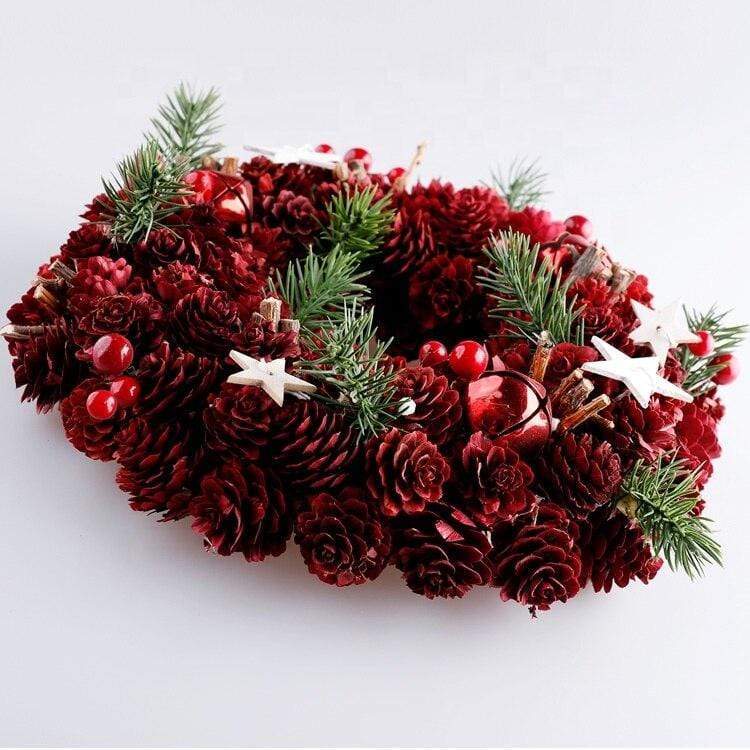 Red Pine Cone Artificial Christmas Wreath