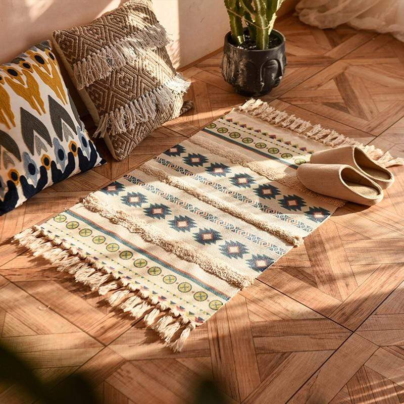 Retro Bohemian Tasseled Carpet Coarse Mat Rugs