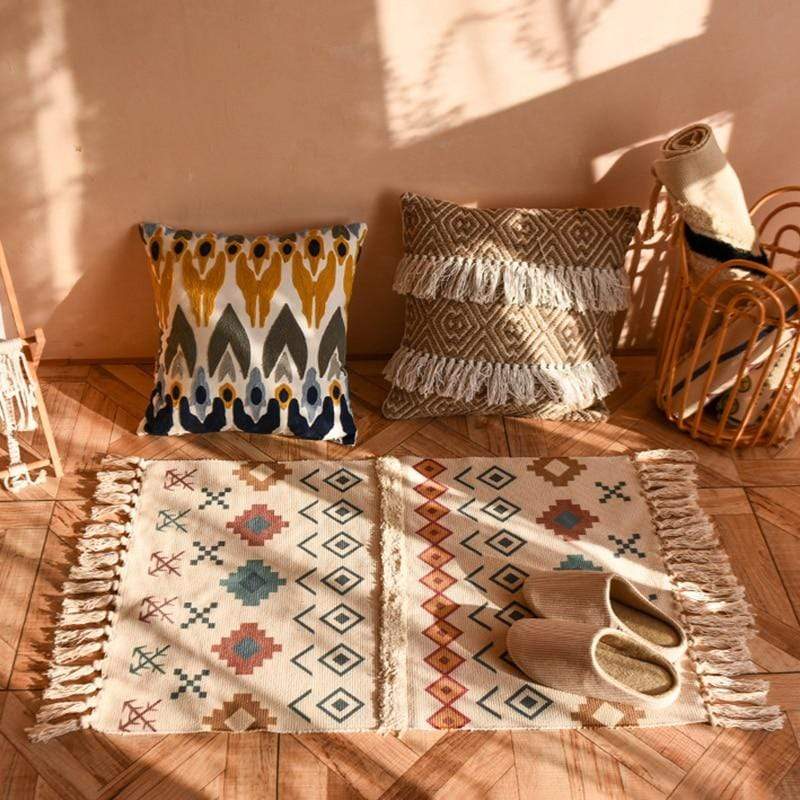 Retro Bohemian Tasseled Carpet Coarse Mat Rugs