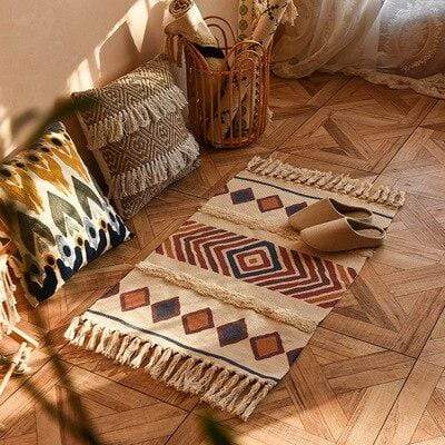 Retro Bohemian Tasseled Carpet Coarse Mat Rugs