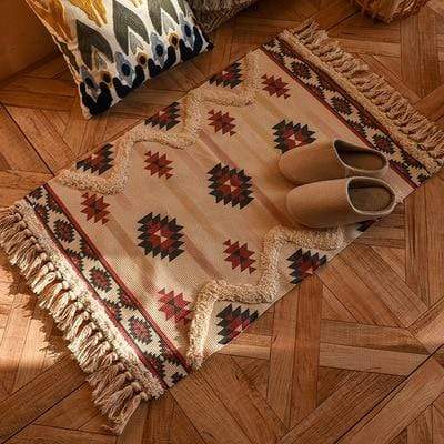 Retro Bohemian Tasseled Carpet Coarse Mat Rugs