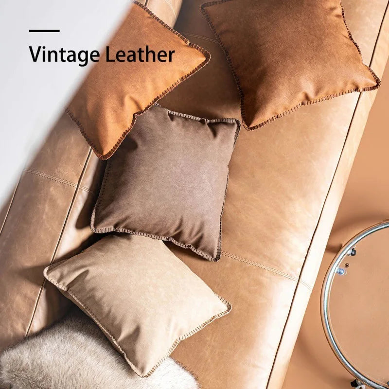 Retro Elegance Leather Accent Pillowcase