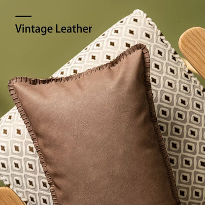 Retro Elegance Leather Accent Pillowcase