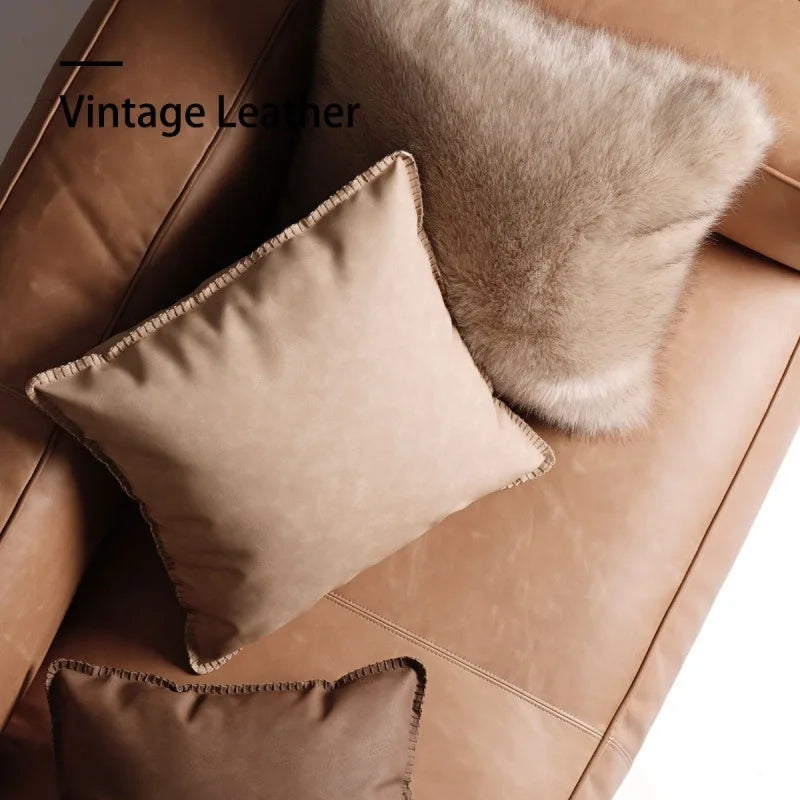 Retro Elegance Leather Accent Pillowcase