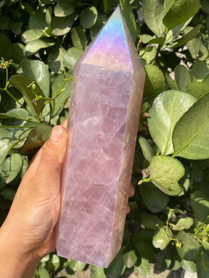 Rose Aura Crystal Point Wand