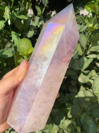 Rose Aura Crystal Point Wand