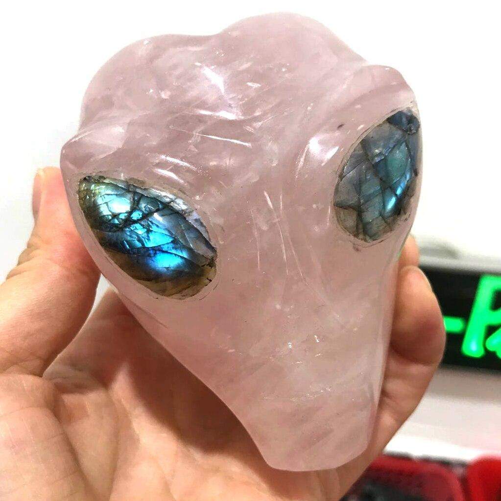 Rose Quartz Alien Skull