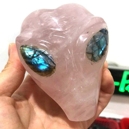 Rose Quartz Alien Skull