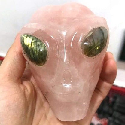 Rose Quartz Alien Skull