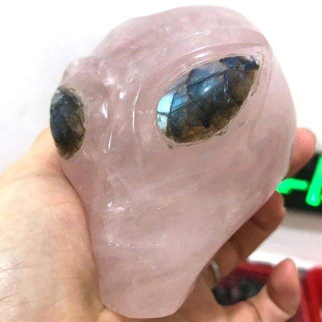 Rose Quartz Alien Skull