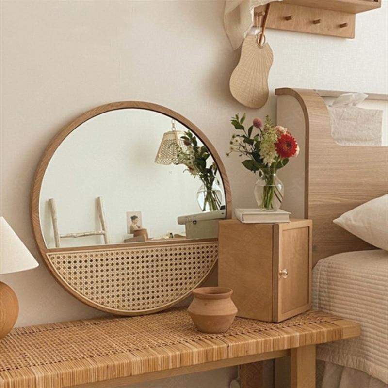 Round Rattan Mirror