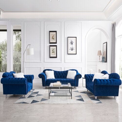 Royal Blue 3-Piece Sofa Set