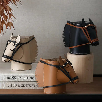 Leather Horse-Head Storage Box – Luxury Decorative Desk Organizer Bedroom Living Room Make Up Organizer Organizer Storage
