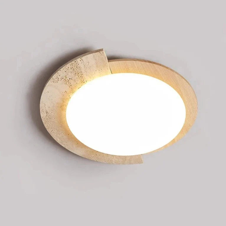 Deckenlampe aus cremefarbenem Holz und Stein